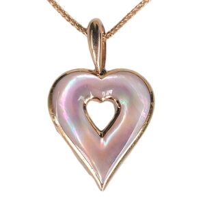 Kabana Pendant Necklace 14k Gold Mother Of Pearl Heart Estate Jewelry 8.8gm